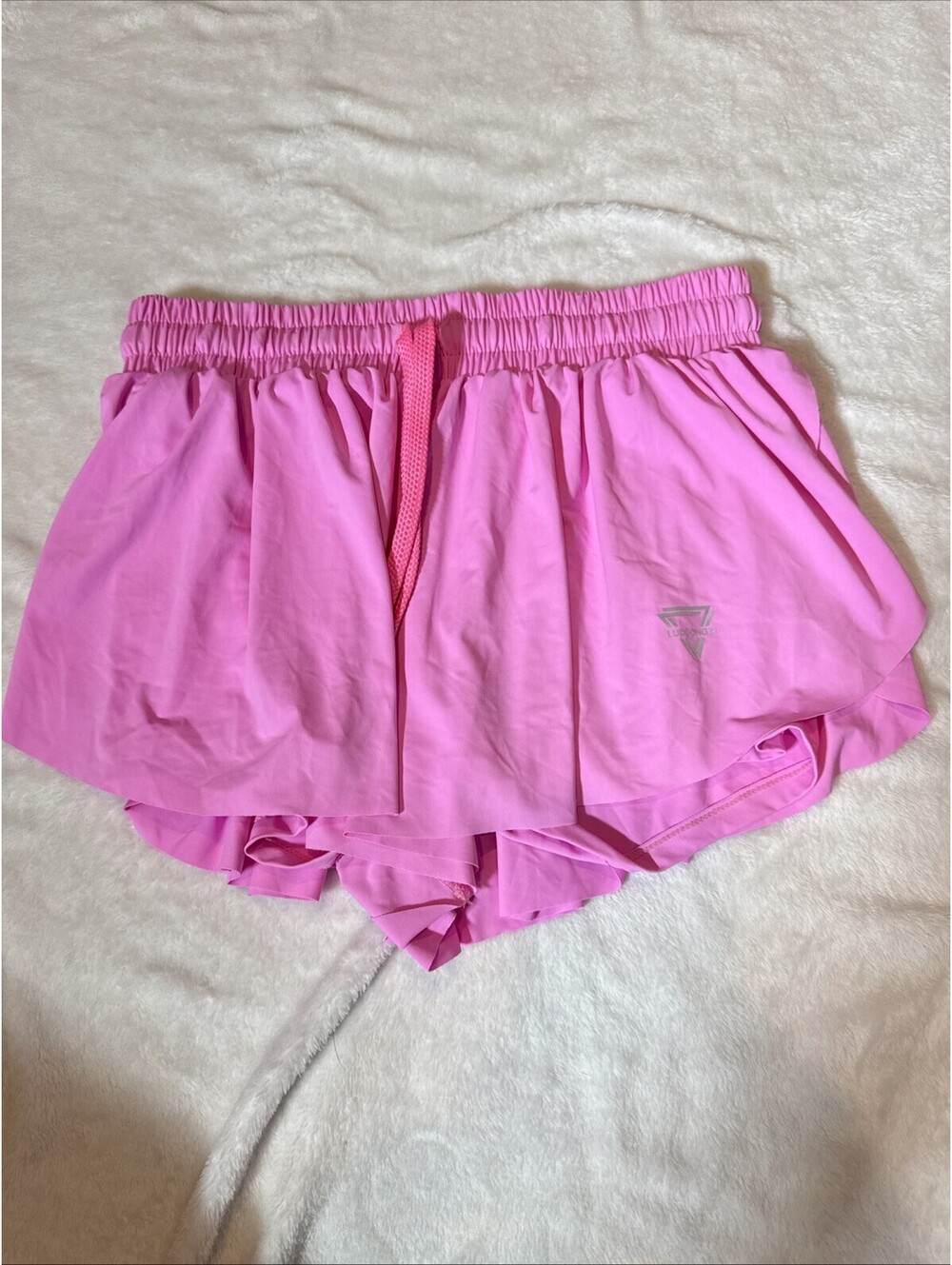 Luogongzi Women's Pink Flowy 2-in-1 Running Shorts Gym Yoga, Size S (2104)